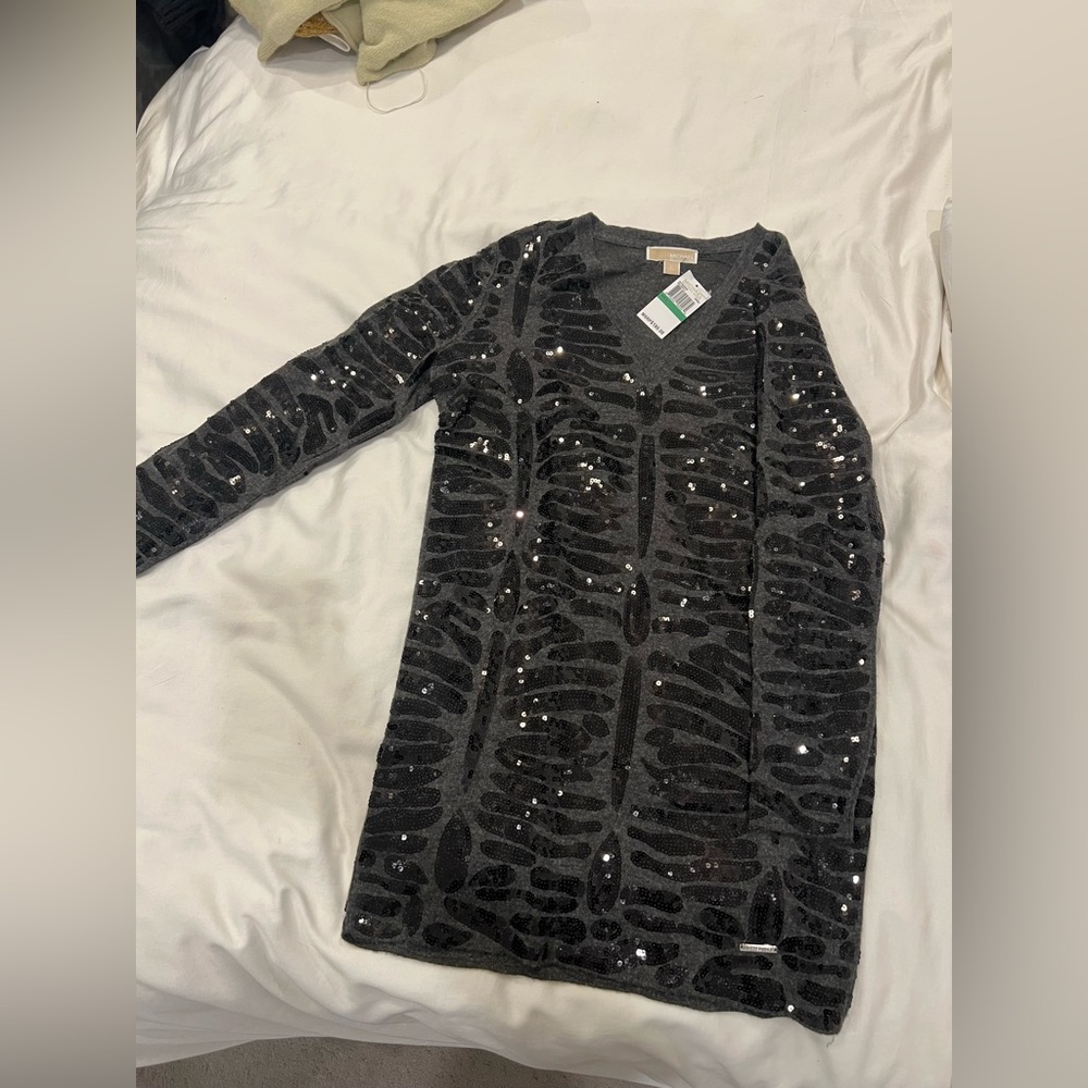 Michael Kors Charcoal Sequin Mini Dress